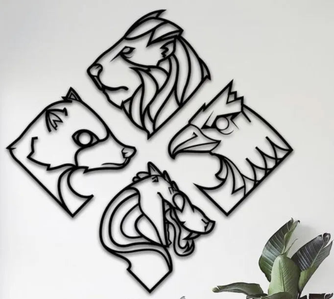 4 Piece Animal Head Wall Decor