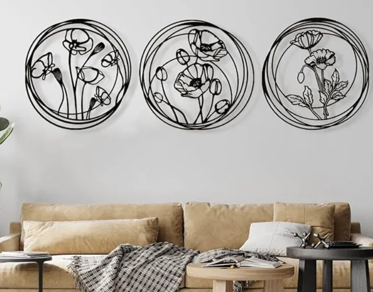 3 Piece Poppy Flower Wall Art